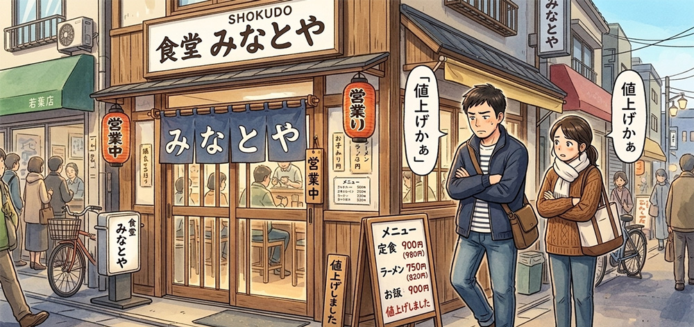 値上げを見て入店に悩むお客さん